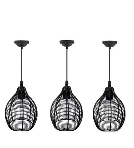 Metal Wire Black Finish Hanging Light With Single Base Pendants Ceiling Lamp