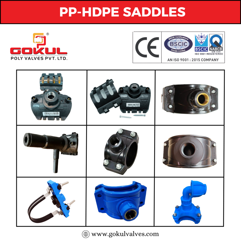 Pipe Service Saddle - PP Material, 40MM to 200MM Size, Black Color, Cross Tee Fitting Type, Oval Section Shape