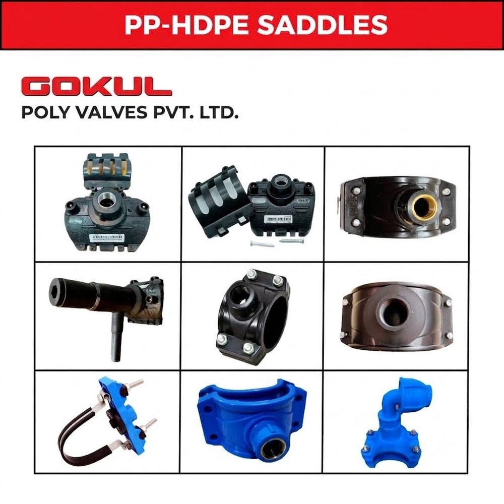 Pipe Service Saddle - PP Material, 40MM to 200MM Size, Black Color, Cross Tee Fitting Type, Oval Section Shape