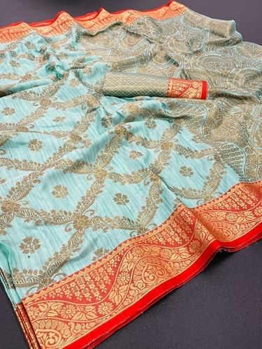 Sky Blue Bharti Sky-blue Banarasi Silk Saree