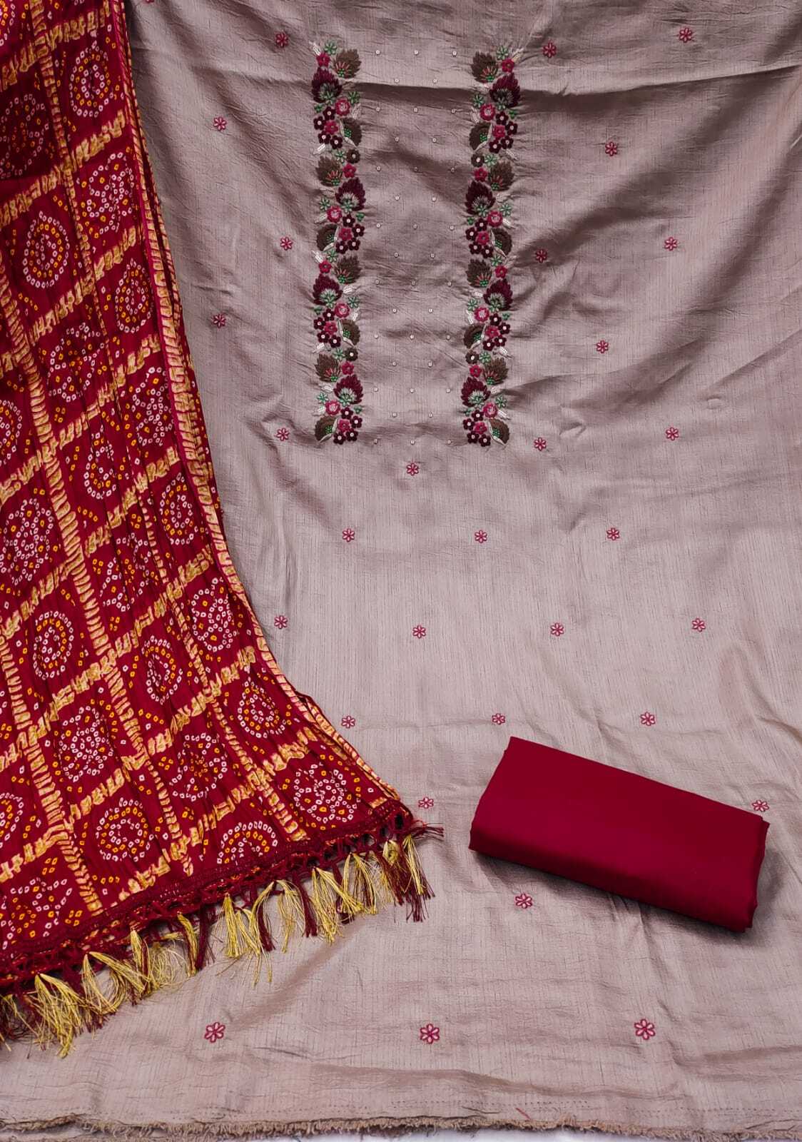 Roshani Grey Coco Silk Dress Material