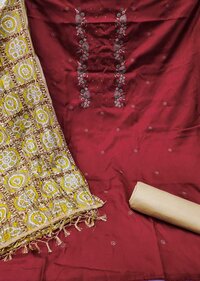 Roshani Maroon Coco Silk Dress Material