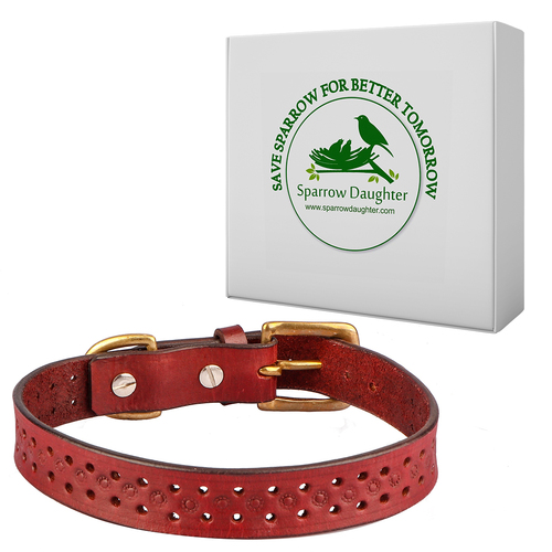 SPARROW DAUGHTER HAND TOOLED DOG COLLAR - Leather Material, 200 GM Weight, Marron Color | Antique Brass Buckle, Comfortable, Durable, Stylish, Handcrafted