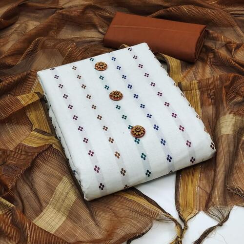 Dhruvi Beige Heavy Cotton Dress Material