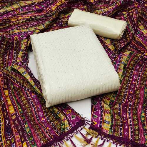 Bella Purple Dyable Chanderi Dress Material