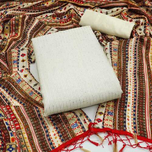Bella Beige Dyable Chanderi Dress Material