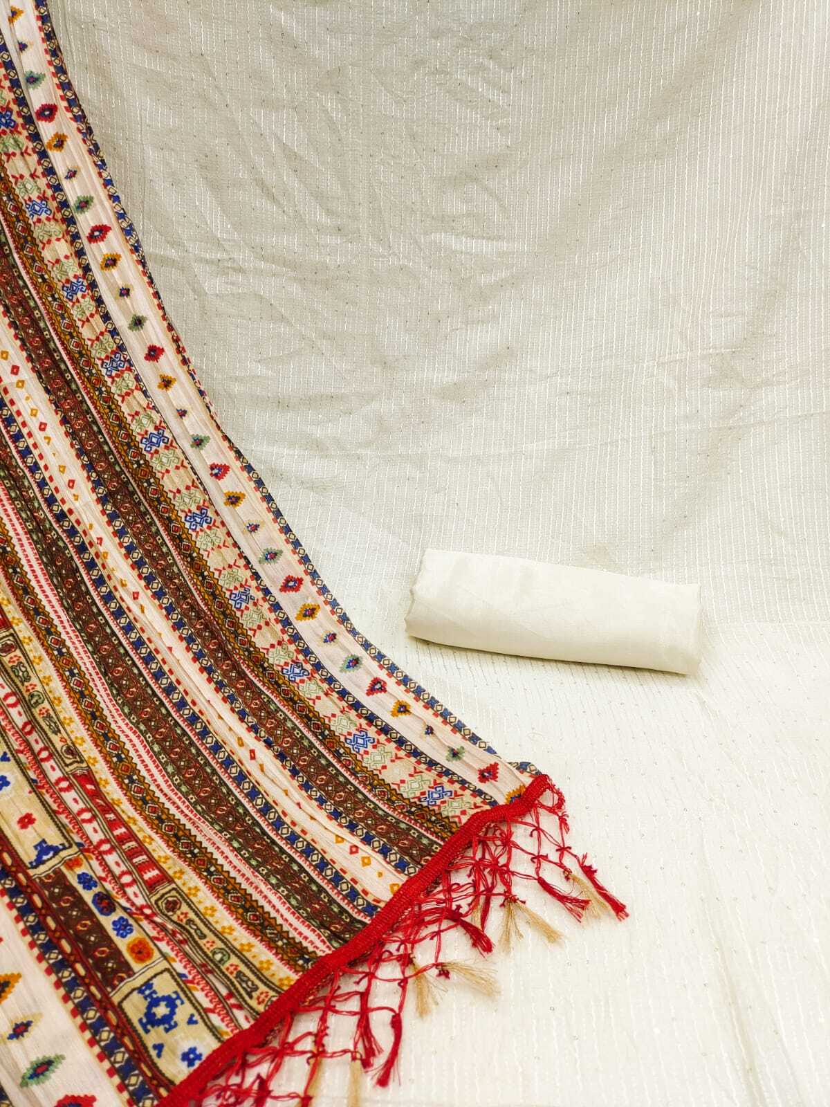Bella Beige Dyable Chanderi Dress Material