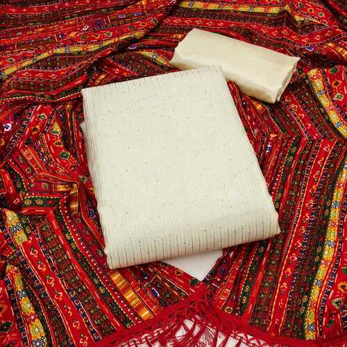 Bella Red Dyable Chanderi Dress Material