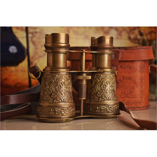 Brass Length Hand Engraved Binocular With Leather Pouch