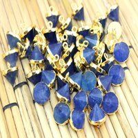 Blue Rutile Gemstone Cone Shape 10mm Electroplated Pendant