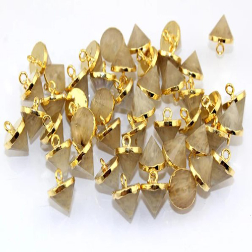 Golden Rutile Gemstone Cone Shape 10mm Electroplated Pendant