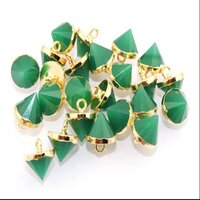 Green Onyx Gemstone Cone Shape 10mm Electroplated Pendant