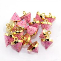 Pink Turquoise Gemstone Cone Shape 10mm Electroplated Pendant