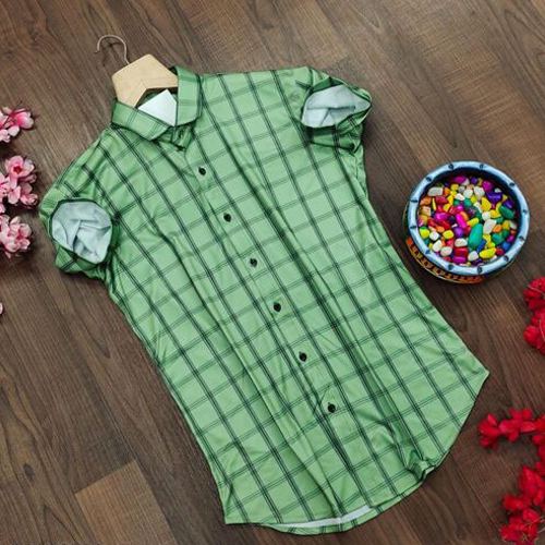 Mens Cotton  Green Check Shirt