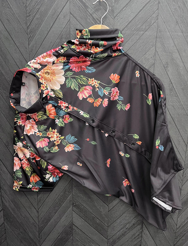 Mens Black Autumn Flower Printed Shirt