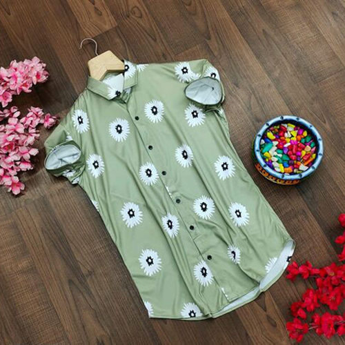Mens Flower Prited Half Sleeve Shirt