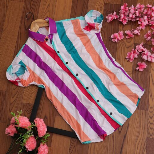 Mens Half Colourfull Stripes Sleeves Shirts