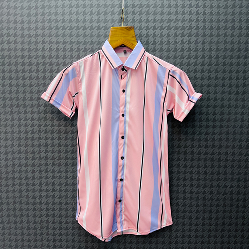 Mens Light Peach Linen Stripes Shirt