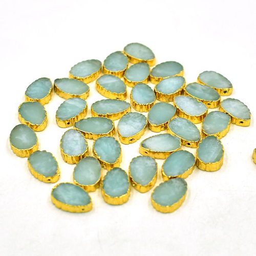 Amazonite Gemstone Gold Electroplated Pear Shape Slices Pendant