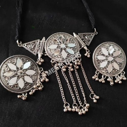 Silver Oxidised Afghani Necklace Set