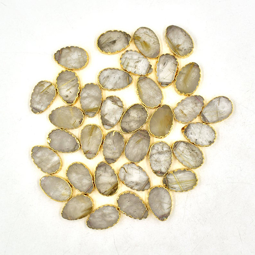 Golden Rutile Gemstone Gold Electroplated Pear Shape Slices Pendant