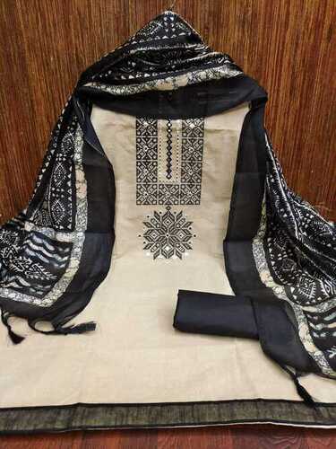 Chaitali Black Khadi Cotton Dress Material