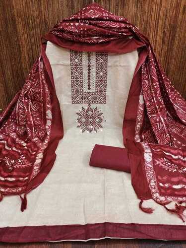 Chaitali Red Khadi Cotton Dress Material
