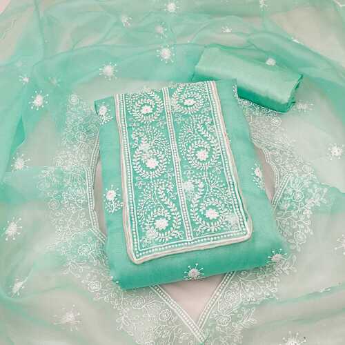 Krupali Green Organza Dress Material
