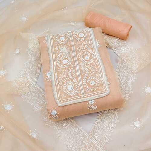 Krupali Orange Organza Dress Material
