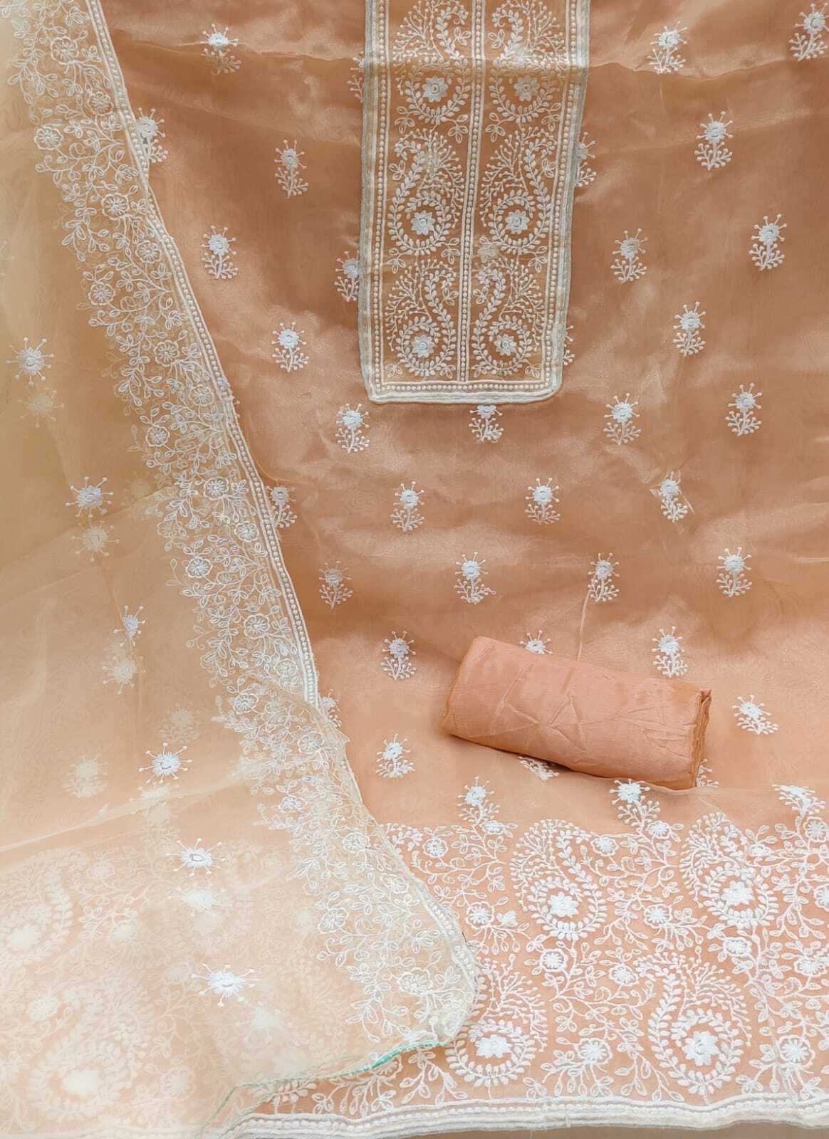 Krupali Orange Organza Dress Material