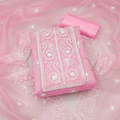 Krupali Pink Organza Dress Material