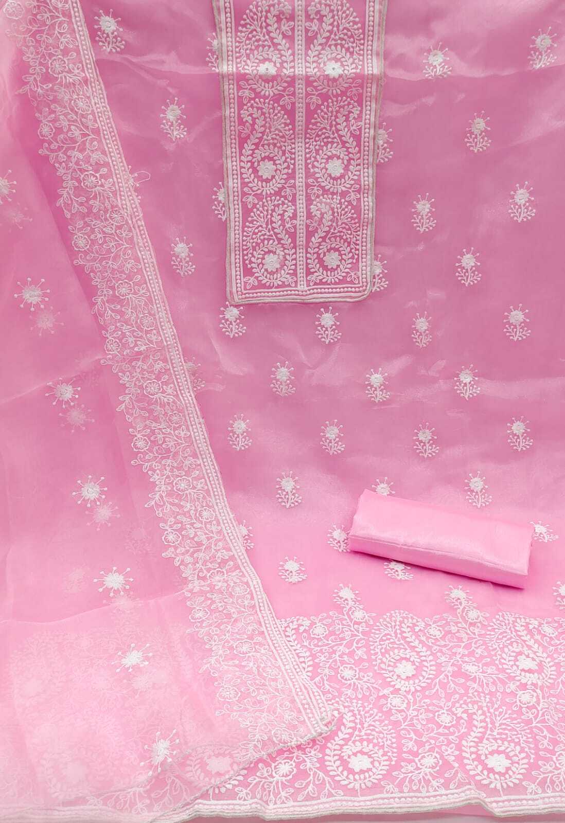 Krupali Pink Organza Dress Material
