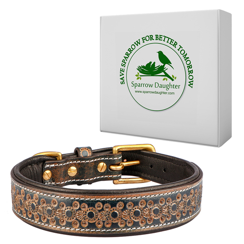 SPARROW DAUGHTER DOG COLLAR WITH HAND TOOLING FLOWER DESIGN
