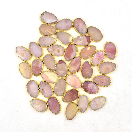 Pink Opal Gemstone Gold Electroplated Pear Shape Slices Pendant