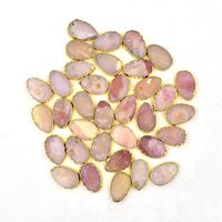 Pink Opal Gemstone Gold Electroplated Pear Shape Slices Pendant