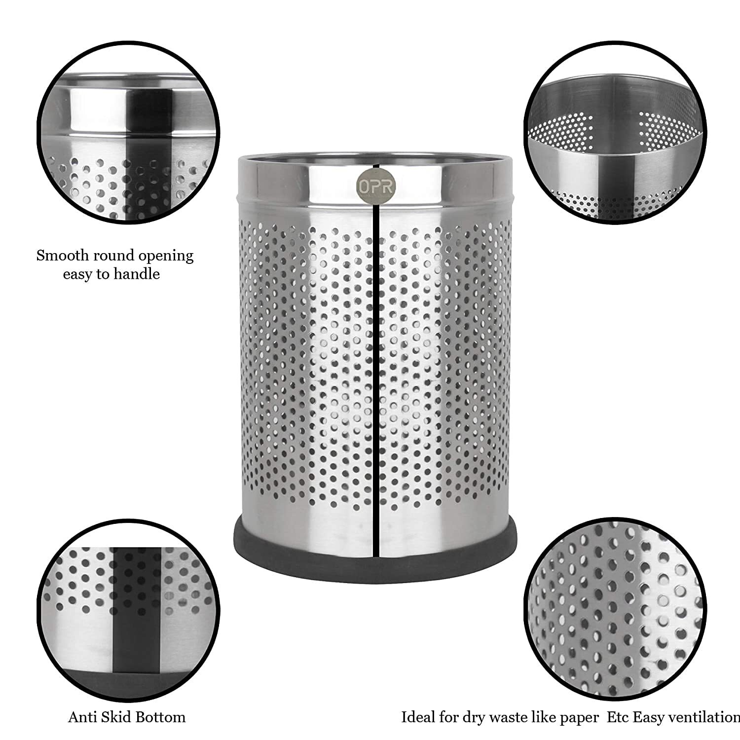 Sintage Perforated Stainless Steel Dustbin 7x10