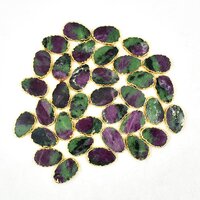 Ruby Zoisite Gemstone Gold Electroplated Pear Shape Slices Pendant