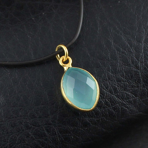 Aqua Chalcedony Gemstone Gold Vermeil Marquise Shape 9x12mm Pendant