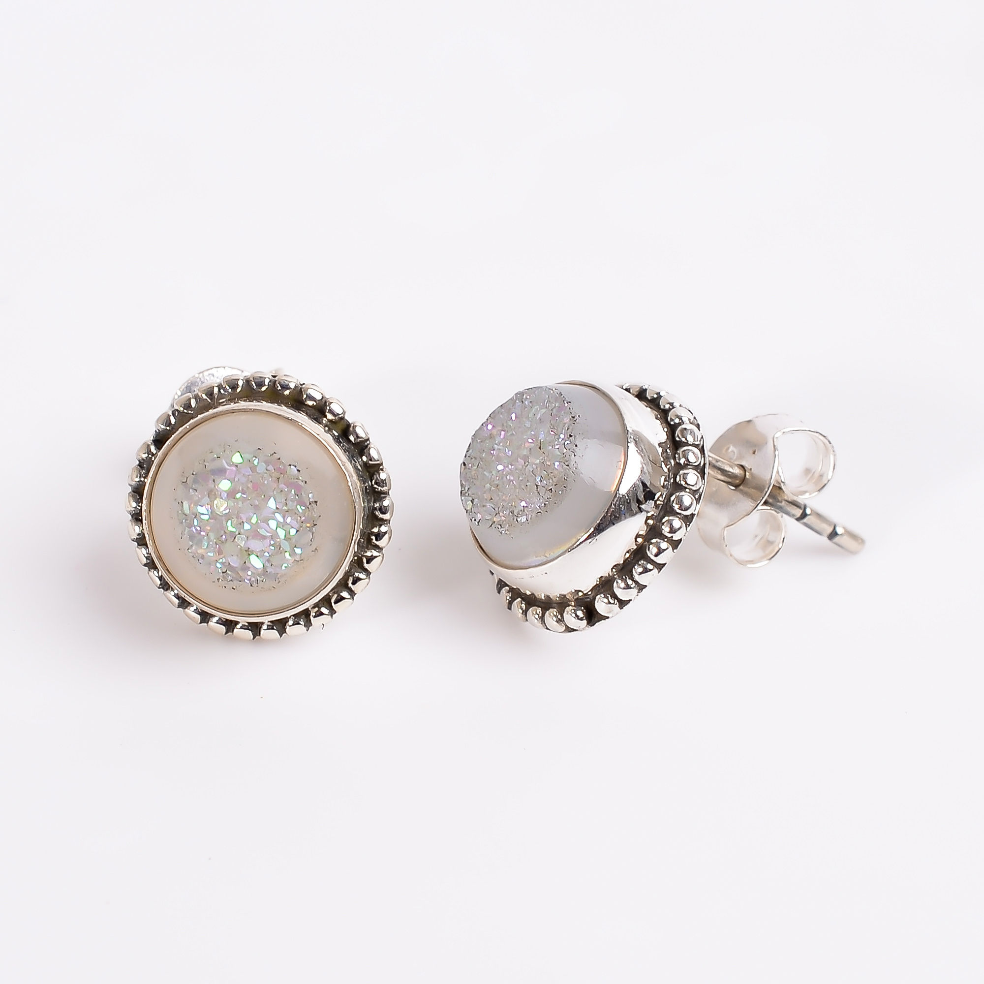 Titanium Druzy Gemstone 925 Sterling Silver Stud Earrings Women Fashion Stud Earrings  Supplier