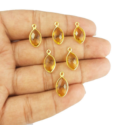 Citrine Quartz Gemstone Gold Vermeil Marquise Shape 9x12mm Pendant