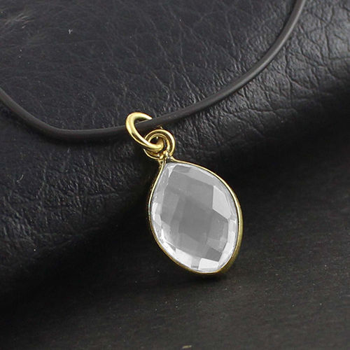 Crystal Quartz Gemstone Gold Vermeil Marquise Shape 9x12mm Pendant