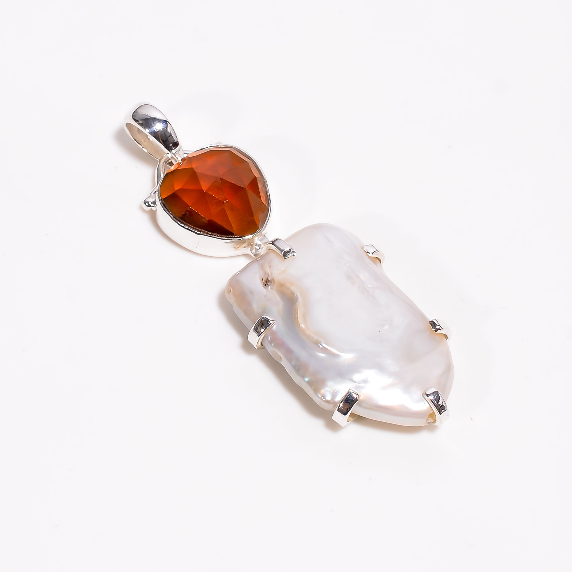 Rose Cut Citrine Baroque Pearl Gemstone 925 Sterling Silver Pendant Women fashion pendant supplier