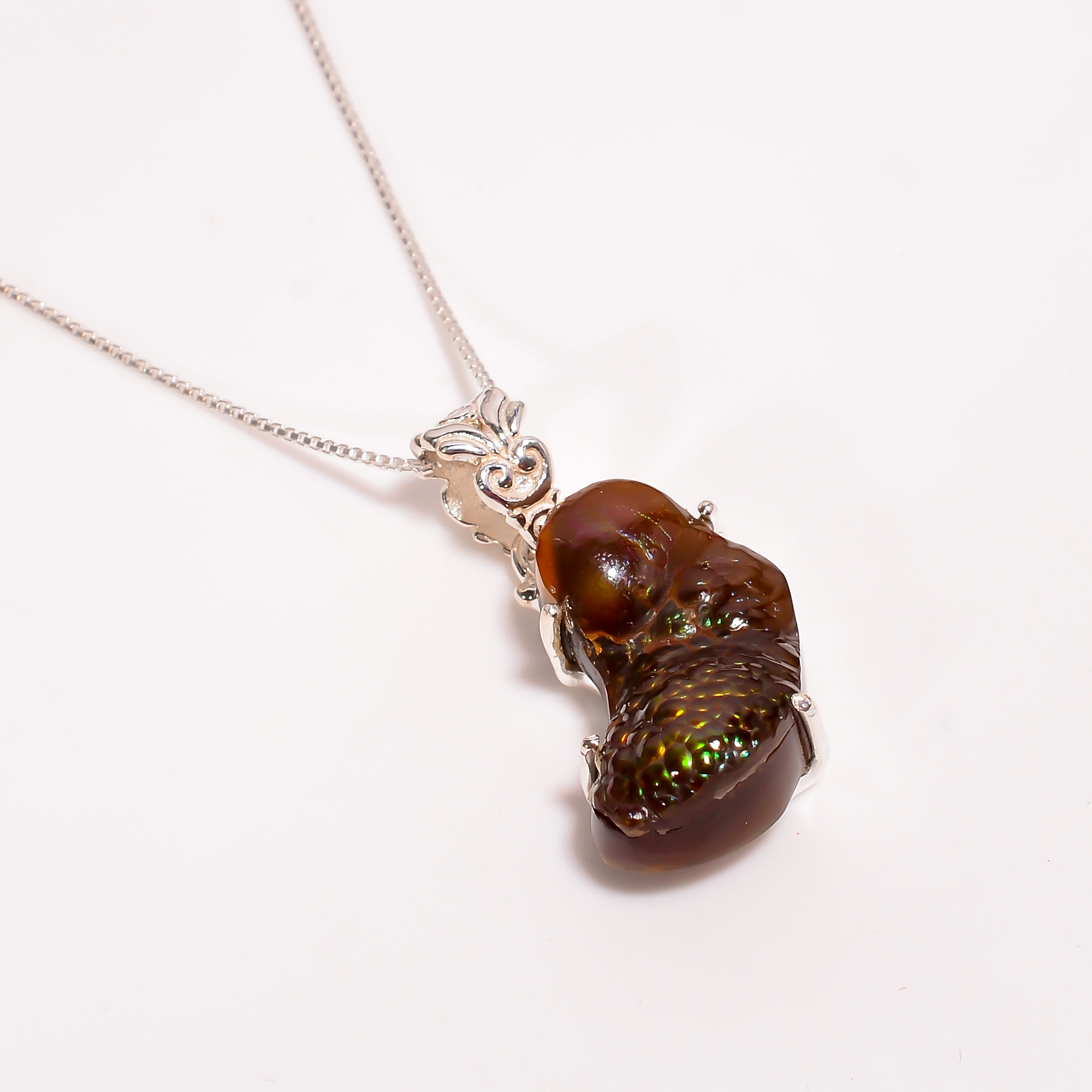 Mexican Fire Agate 925 Sterling Silver Chain Pendant Necklace Girls fashion necklace Exporter