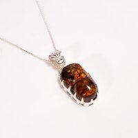 Mexican Fire Agate 925 Sterling Silver Chain Pendant Necklace Girls fashion necklace Exporter