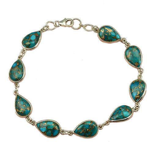 Blue Copper Turquosie Gemstone 925 Sterling Silver Bracelet Girls Fashion Bracelet supplier