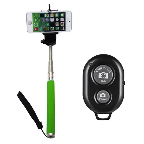 Red Abs Plastic Selfie Stick With Bluetooth Shutter