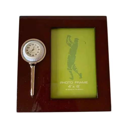 4x6 Inch Wooden Photo Frame With Golf Shaped Clock
