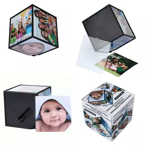 10X10Cm Rotating Cube Photo Frame - Color: White