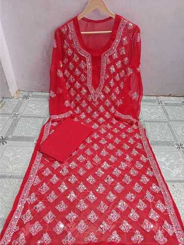 Lucknowi latest chiffon Booti jaal with inner febric hand and mirror work embroidry