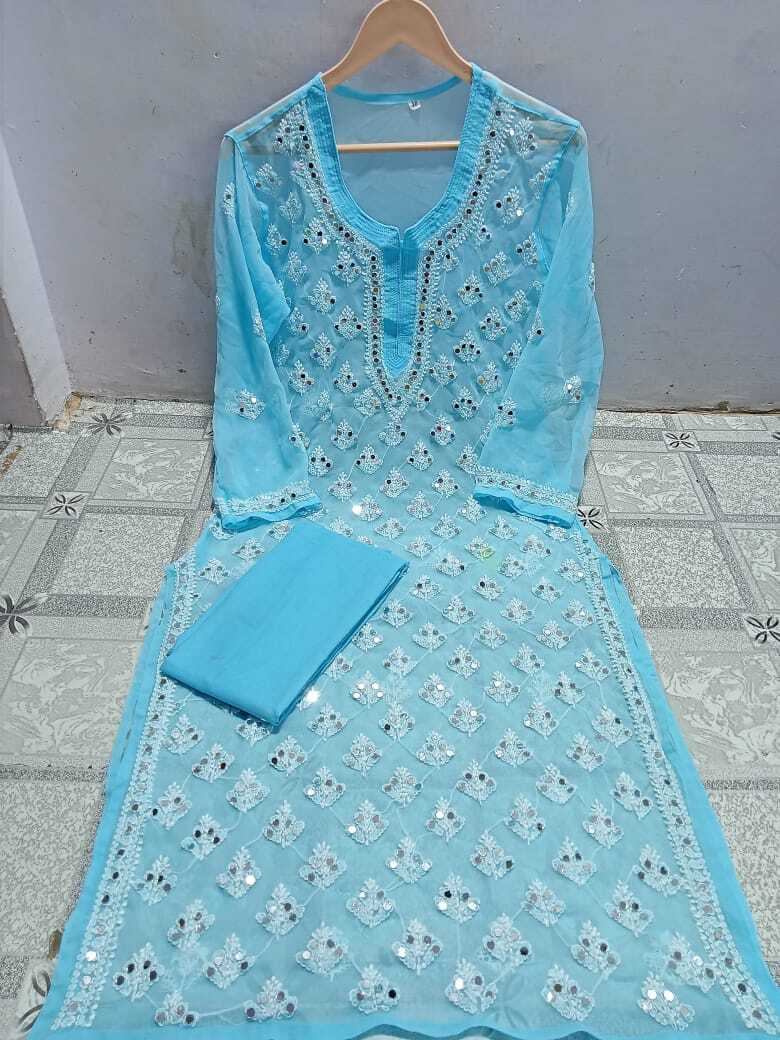 Lucknowi latest chiffon Booti jaal with inner febric hand and mirror work embroidry